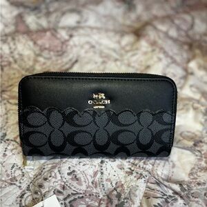 Coach Black Leather Wallet with Signature Monogram
